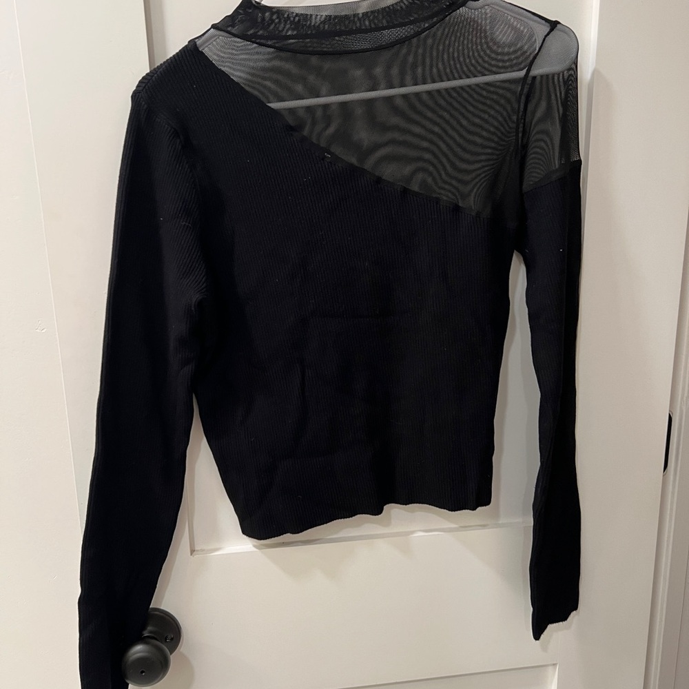 Promise Black Asymmetrical Blouse with High Neckline and Long Sleeves